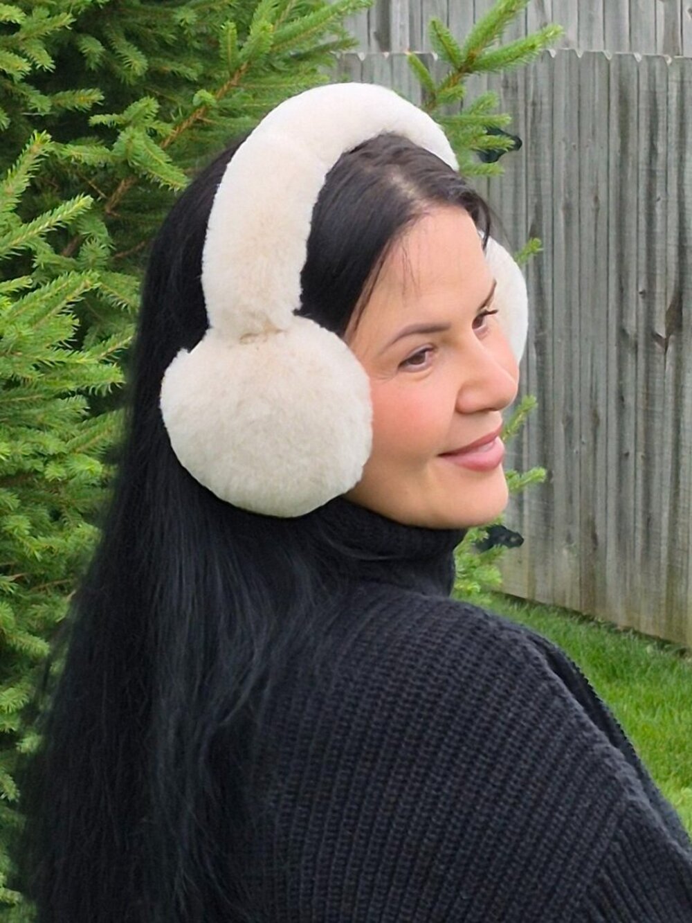Beige Full Fur Winter Earmuffs, Real Rabbit Fur Head Accessory, Warm Headband - Picture 4 of 7